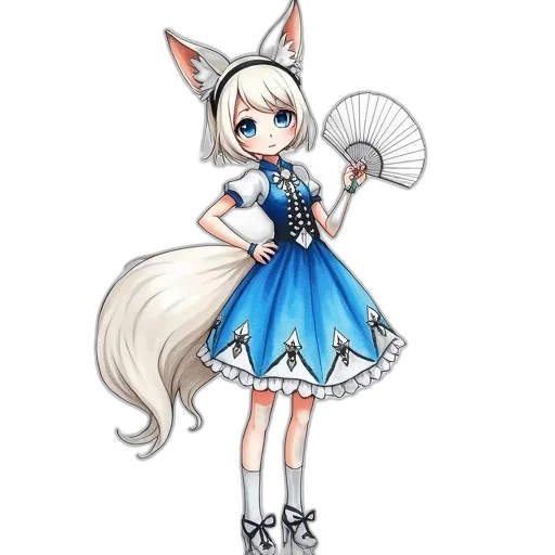 staff, dress, umbrella, anime, concept art, fantasy art, cartoon, monochrome transparent PNG cut-out
