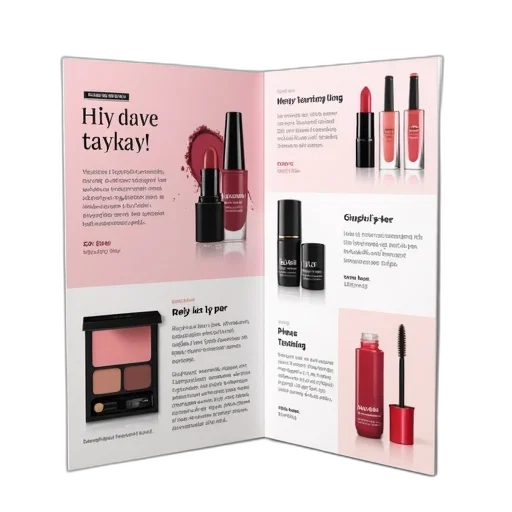 red, promotional, brochure, cosmetics, brand, featuring, various, products transparent PNG cut-out