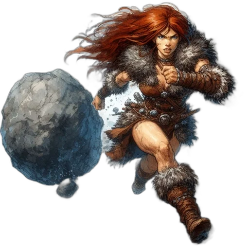 fantasy art, concept art, comic book art, pixel art, fierce, woman, red, hair transparent PNG cut-out