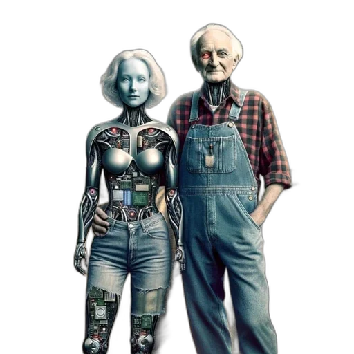 robot, jewelry, dress, comic book art, concept art, cyberpunk, pixel art, farm transparent PNG cut-out