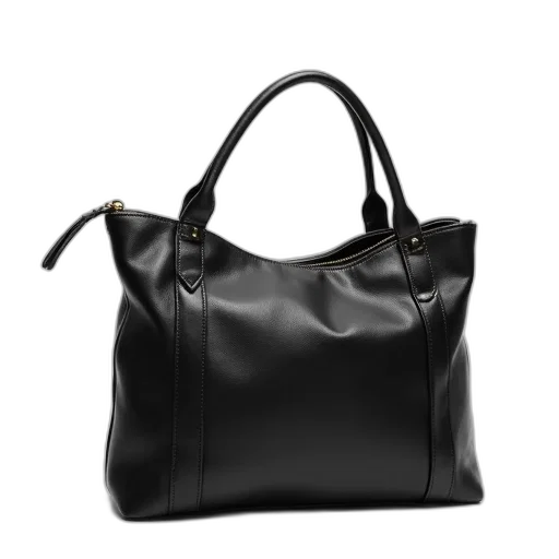 black, leather, shoulder, bag, curved, handle, zipper, closure transparent PNG cut-out