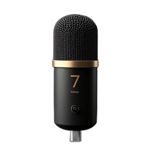 black, microphone, gold, ring, around, base, number, engraved transparent PNG cut-out