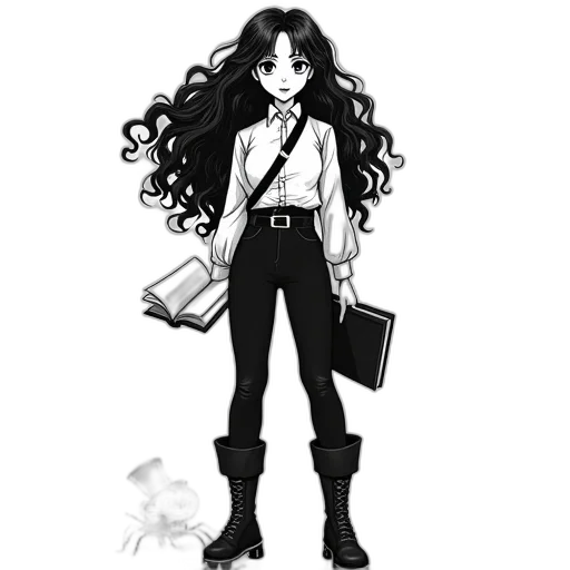 staff, hair, jacket, cartoon, concept art, comic book art, pixel art, monochrome transparent PNG cut-out