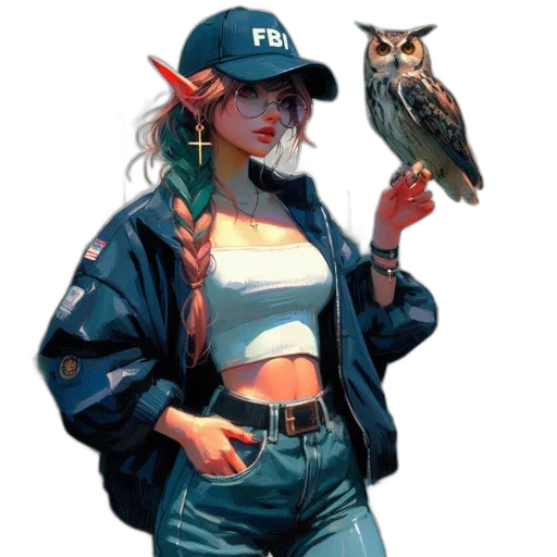 jacket, hat, staff, animal, cyberpunk, fantasy art, pixel art, concept art transparent PNG cut-out