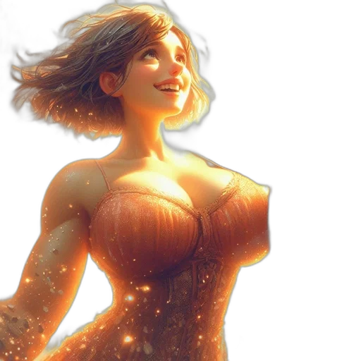 dress, comic book art, concept art, fantasy art, photorealistic, outer space, golden, animated transparent PNG cut-out