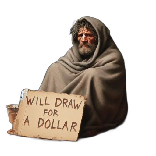 face, concept art, unkempt, man, presumably, homeless, sits, busy transparent PNG cut-out