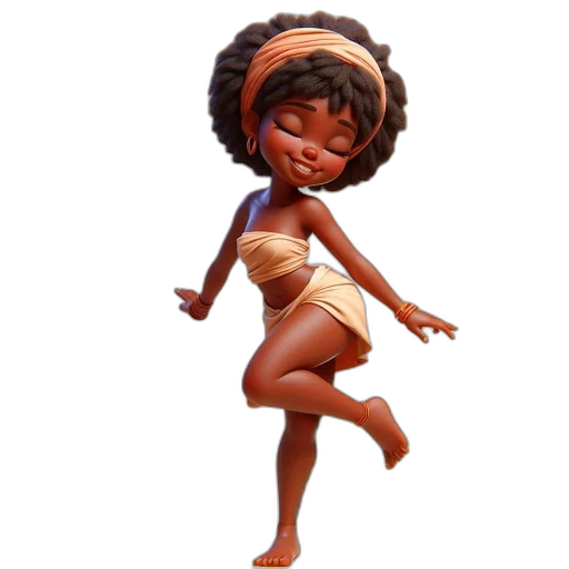 concept art, cartoon, animated, character, young, woman, afro, dances transparent PNG cut-out
