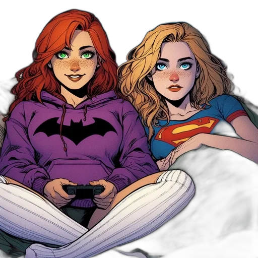 comic book art, concept art, cartoon, pixel art, two, young, women, relax transparent PNG cut-out