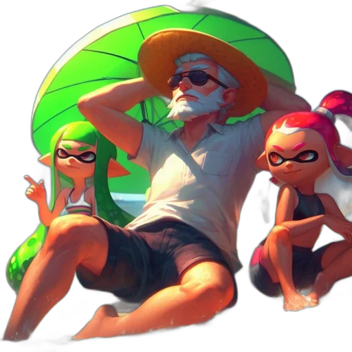 umbrella, hat, concept art, 3d render, vaporwave, watercolor, underwater, green transparent PNG cut-out