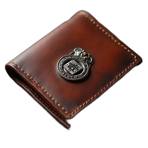 brown, leather, wallet, crest transparent PNG cut-out
