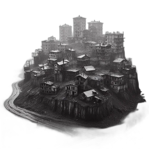 building, concept art, photorealistic, fantasy art, pencil sketch, fog, city street, forest transparent PNG cut-out