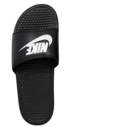 shoes, pair, black, nike, slide, sandals, white, swooshes transparent PNG cut-out