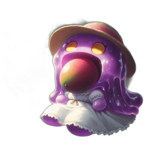 hat, creature, mask, staff, concept art, 3d render, fantasy art, purple transparent PNG cut-out