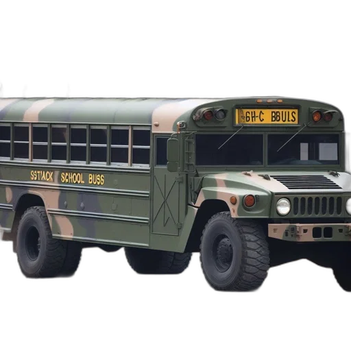 weapon, 3d render, concept art, photorealistic, military-style, school, bus, flag transparent PNG cut-out