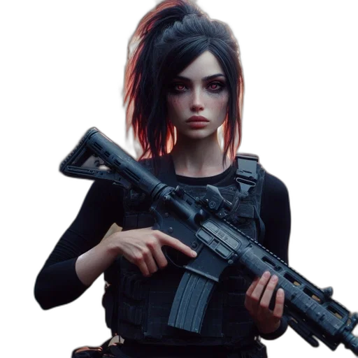 weapon, jacket, staff, concept art, cyberpunk, pixel art, fantasy art, woman transparent PNG cut-out