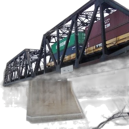 photorealistic, 3d render, concept art, fog, train, carrying, cargo, containers transparent PNG cut-out