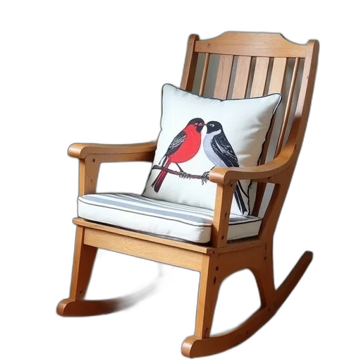 furniture, 3d render, photorealistic, wooden, rocking, chair, striped, cushion transparent PNG cut-out