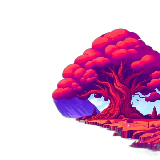 tree, crown, umbrella, dragon, concept art, pixel art, 3d render, fantasy art transparent PNG cut-out