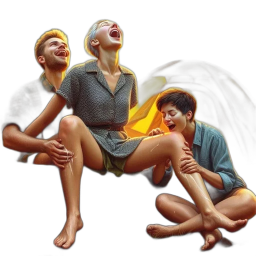 concept art, photorealistic, oil painting, fantasy art, three, people, sit, together transparent PNG cut-out