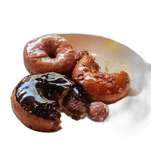 food, 3d render, photorealistic, plate, assorted, donuts, chocolate, glaze transparent PNG cut-out