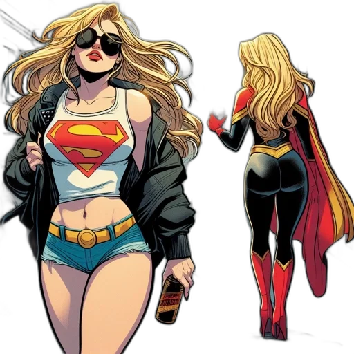 comic book art, concept art, cartoon, two, women, likely, superheroes, pose transparent PNG cut-out