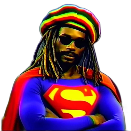 comic book art, cartoon, man, dreadlocks, sunglasses, dressed, red, cape transparent PNG cut-out