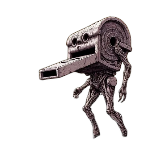 robot, weapon, creature, staff, concept art, 3d render, pixel art, cyberpunk transparent PNG cut-out
