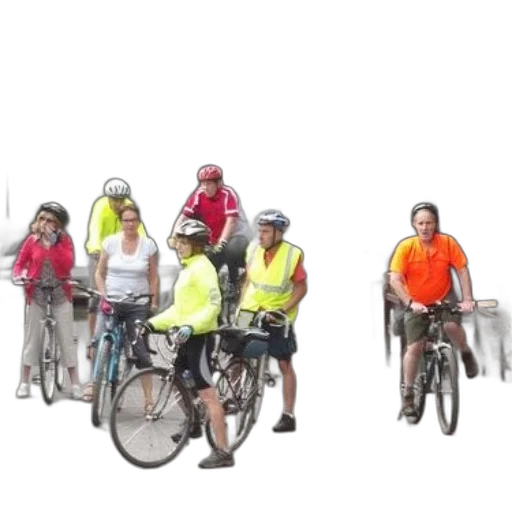 group, cyclists, wearing, helmets, reflective, vests, gather, front transparent PNG cut-out