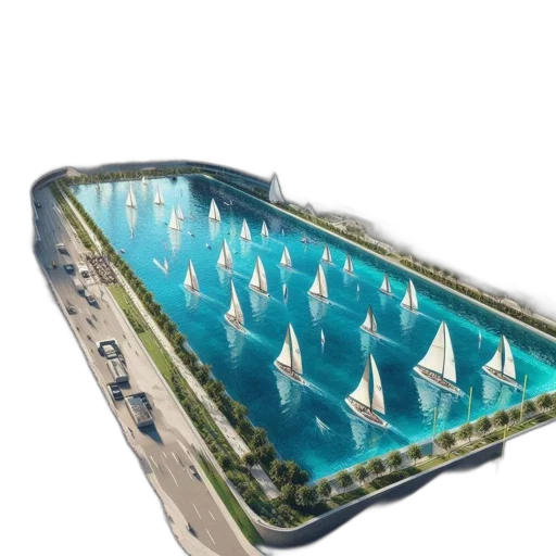 3d render, concept art, modern, stadium, curved, roof, hosts, spectators transparent PNG cut-out