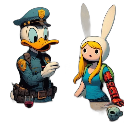 concept art, pixel art, cartoon, 3d render, two, iconic, characters, donald transparent PNG cut-out