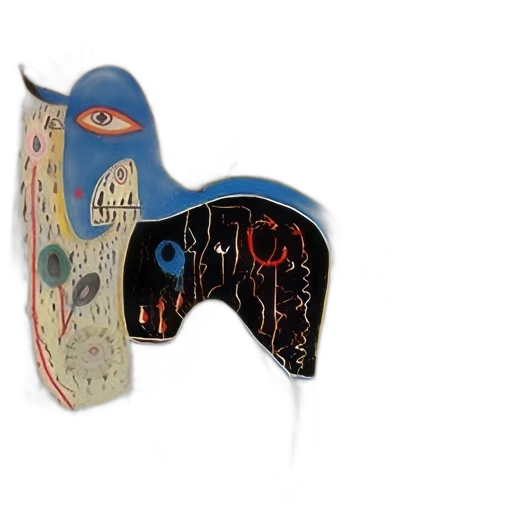 mask, artwork, vibrant, abstract, painting, central, blue, creature transparent PNG cut-out