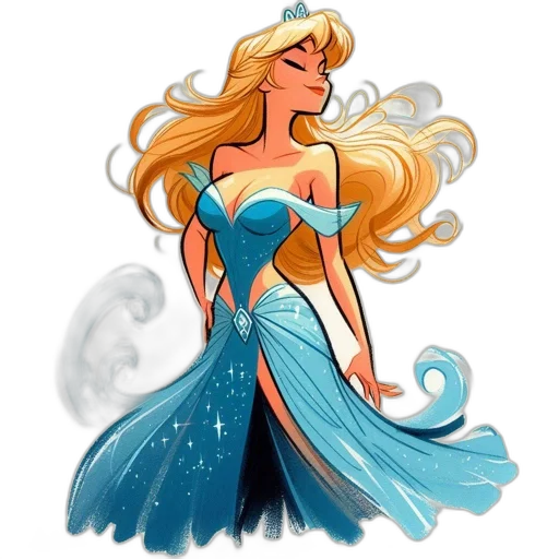 dress, concept art, fantasy art, cartoon, watercolor, blue, princess, character transparent PNG cut-out