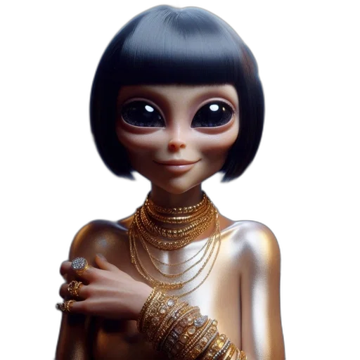 jewelry, robot, dress, creature, concept art, 3d render, fantasy art, comic book art transparent PNG cut-out