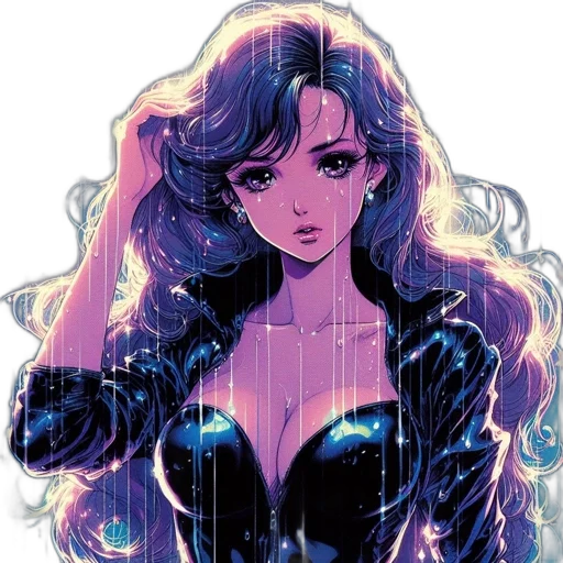 dress, comic book art, anime, fantasy art, concept art, neon lights, outer space, dark transparent PNG cut-out