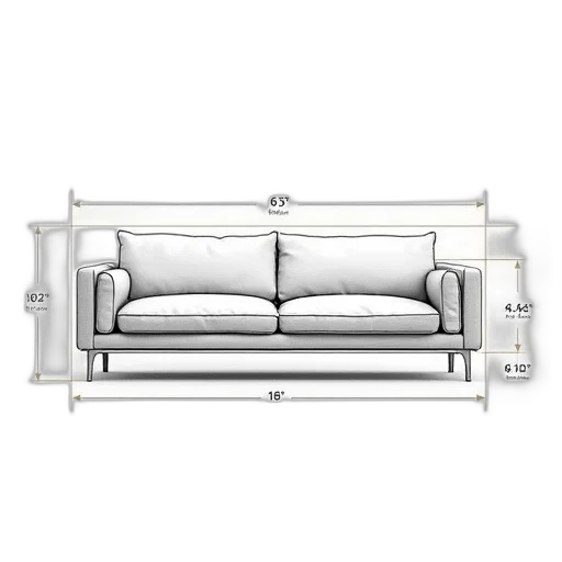 furniture, 3d render, photorealistic, technical, drawing, modern, sofa, dimensions transparent PNG cut-out