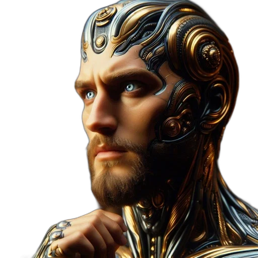 robot, face, mask, crown, photorealistic, fantasy art, concept art, 3d render transparent PNG cut-out