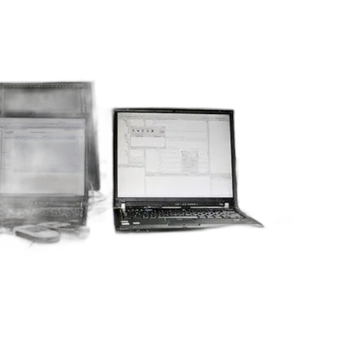 3d render, workspace, three, laptops, displaying, maps, documents, along transparent PNG cut-out