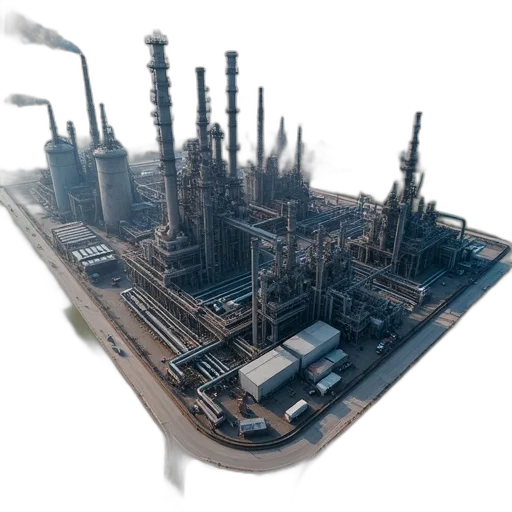 3d render, concept art, photorealistic, aerial, view, large, industrial, complex transparent PNG cut-out