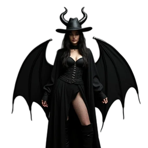 concept art, fantasy art, 3d render, pixel art, dark, woman, dressed, black transparent PNG cut-out