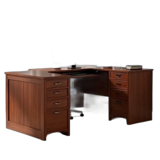 furniture, 3d render, bushnell, shaped, executive, desk, drawer, storage transparent PNG cut-out