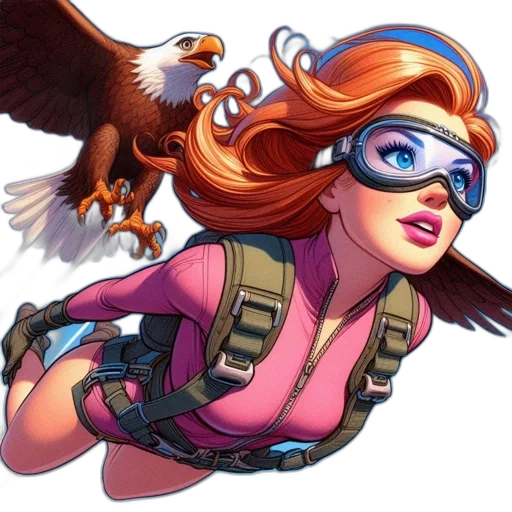 comic book art, concept art, cartoon, woman, flowing, red, hair, wearing transparent PNG cut-out