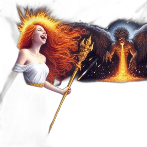 sword, staff, fantasy art, concept art, comic book art, photorealistic, fire, celestial transparent PNG cut-out