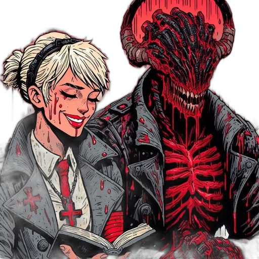 creature, comic book art, concept art, fantasy art, fire, red, two, contrasting transparent PNG cut-out