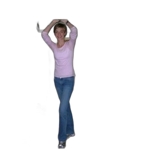 staff, woman, pink, shirt, stands, small, room, television transparent PNG cut-out