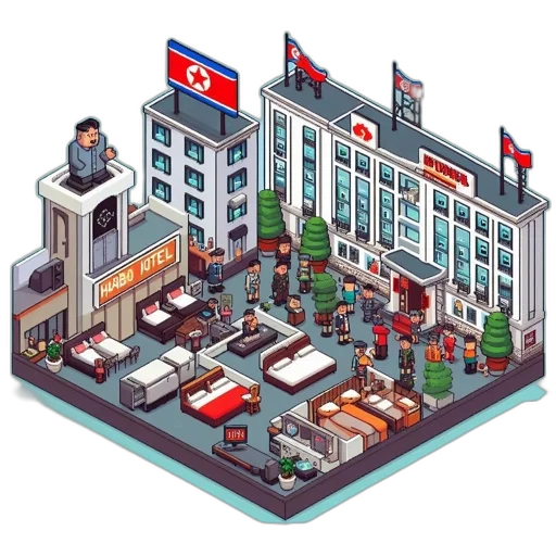 building, furniture, pixel art, concept art, 3d render, cyberpunk, city street, multi-story transparent PNG cut-out