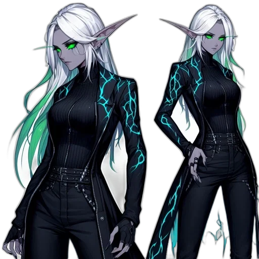 jacket, staff, concept art, fantasy art, comic book art, cyberpunk, green, dark transparent PNG cut-out
