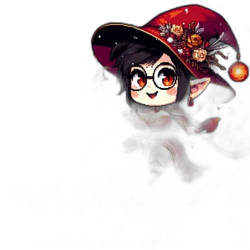 staff, concept art, fantasy art, pixel art, anime, snow, chibi, witch transparent PNG cut-out