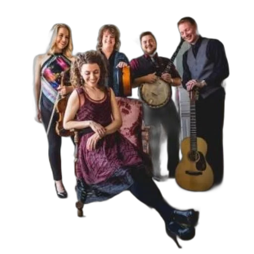 group, musicians, including, violinist, banjo, player, guitarist, pose transparent PNG cut-out
