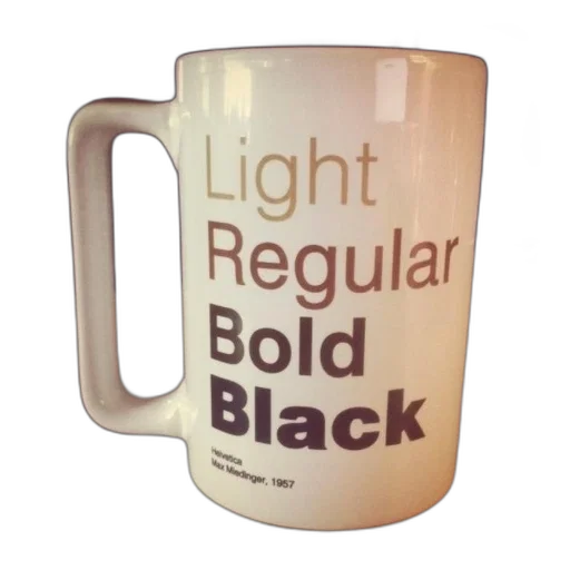 3d render, white, mug, words, light, regular, bold, black transparent PNG cut-out