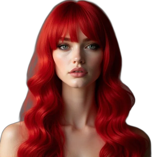hair, photorealistic, fantasy art, 3d render, concept art, red, wig, long transparent PNG cut-out